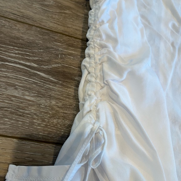 White Ruffle Scrunch Side Tie Tank Blouse Top Embroidered - Picture 5 of 5